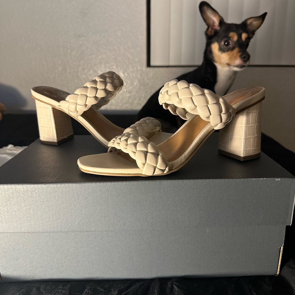 Braided Cream Heeled Sandals
